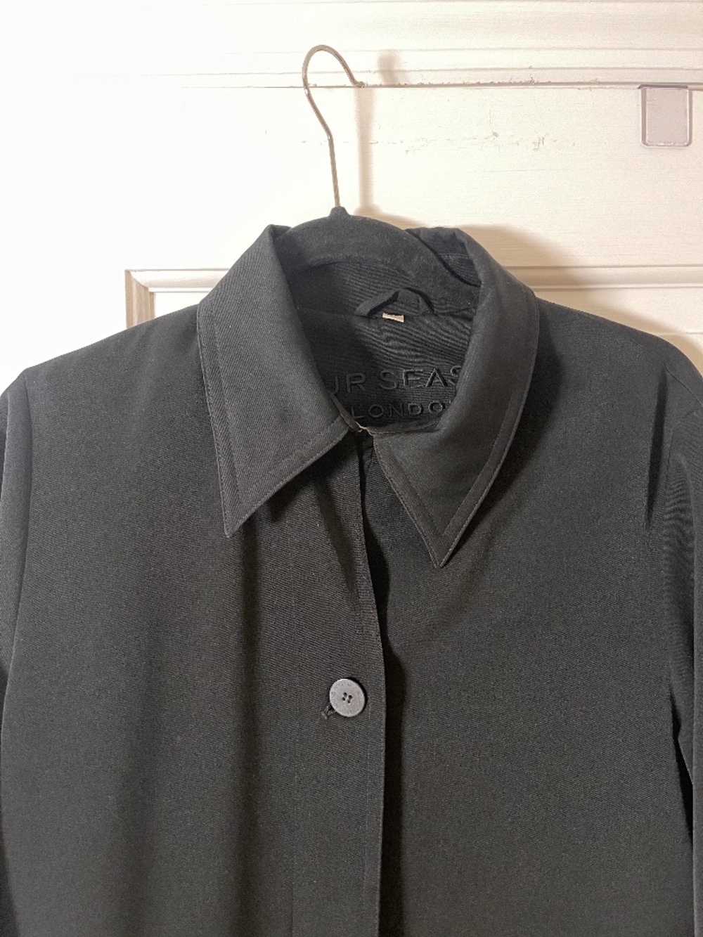 Four seasons london black long trench coat women M - Picture 2 of 12